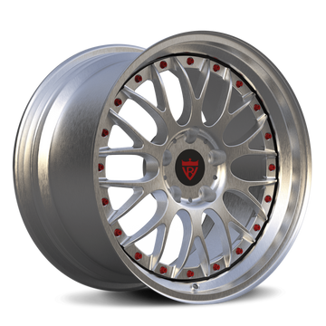 Custom 2-piece forged wheel RV-DC56 with deep dish design and red accents, ideal for luxury and performance vehicles.
